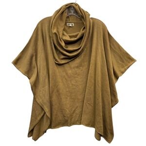 WOVEN HEART Brown Cowl Neck Knit Poncho Oversized Slouchy Cozy Fall Layer Top L